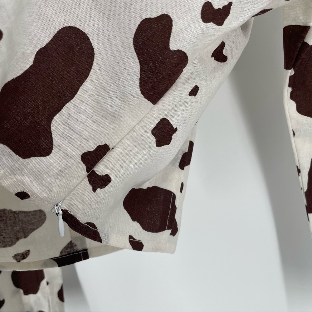 Luke Wullf Georgia Cow Print Sweetheart Neck Puff Long Sleeve Western Rodeo Top - Picture 7 of 9